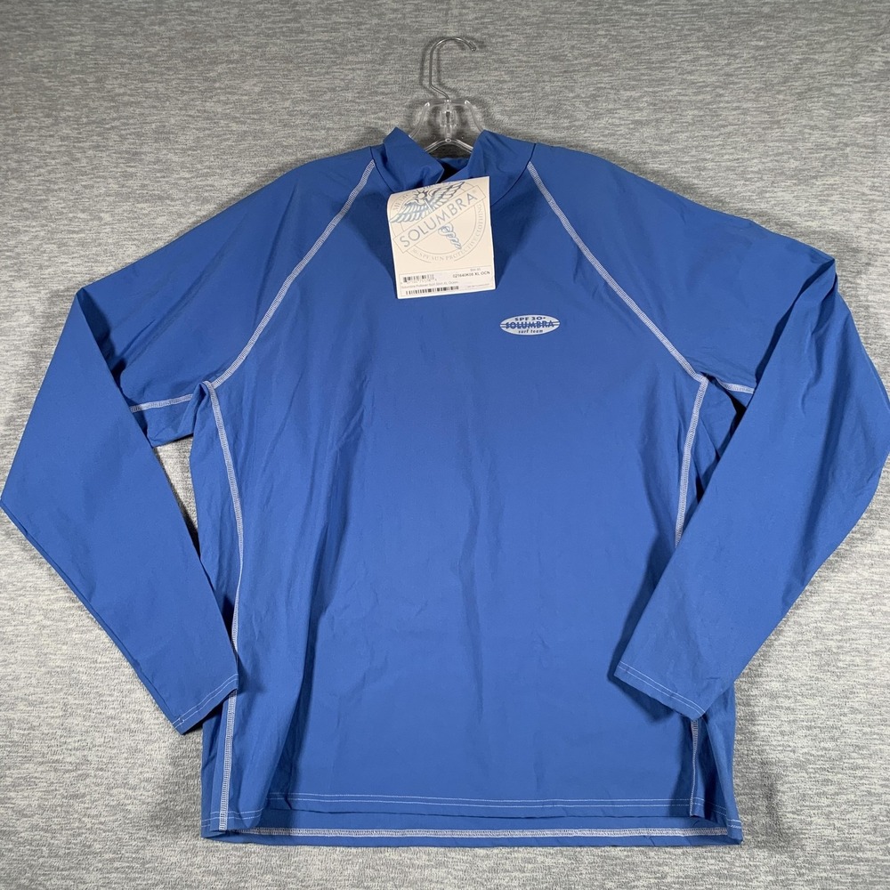 Solumbra Shirt Mens XL Blue Mock‎ Neck Long Sleeve Surf SPF 30+ Sun Protection